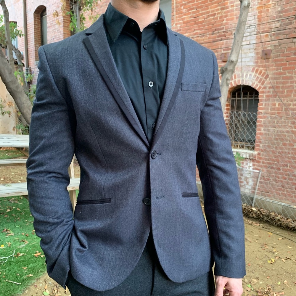 Navy and Black Tuxedo Jacket Blazer